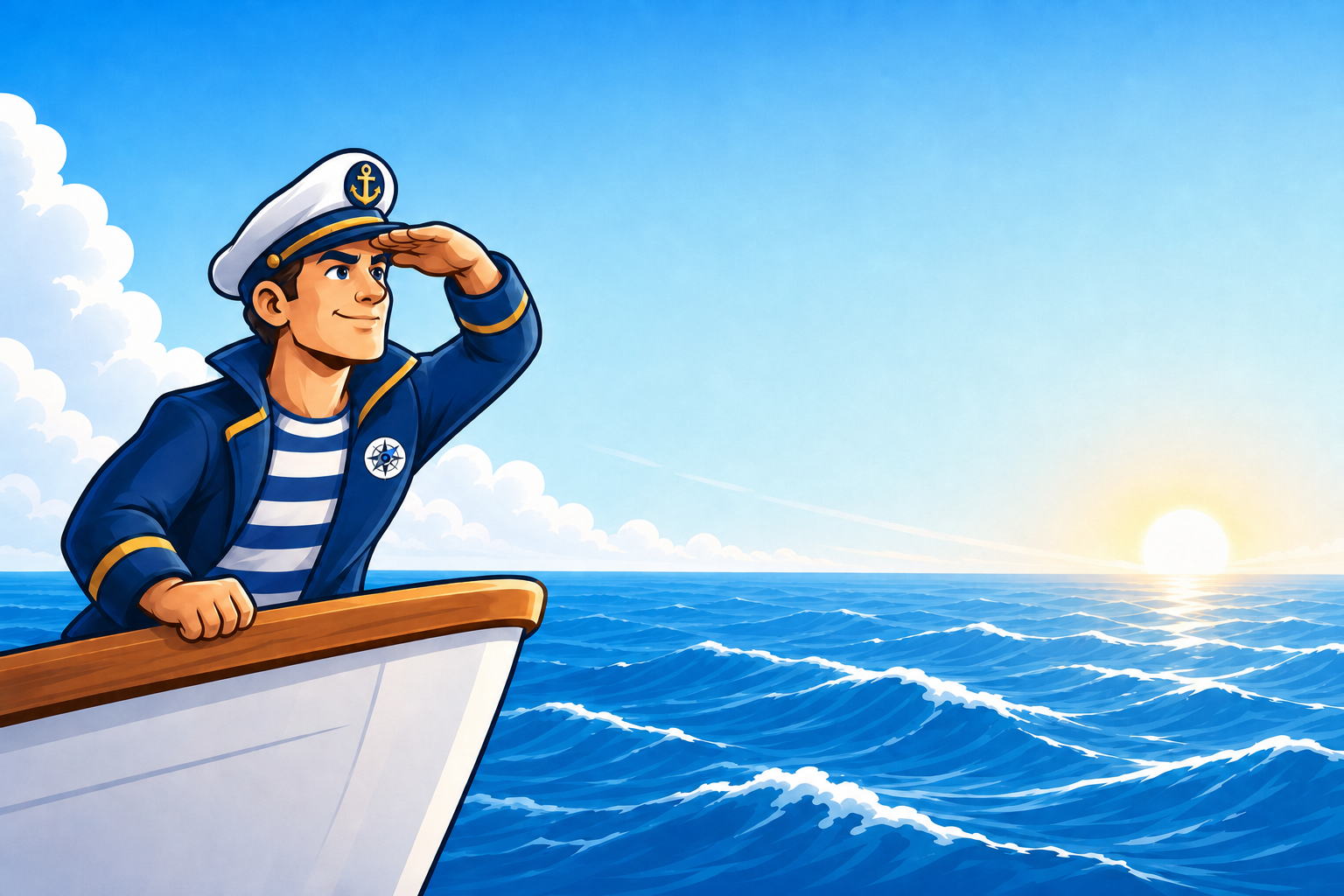 Navo navigator looking across the open ocean at sunrise